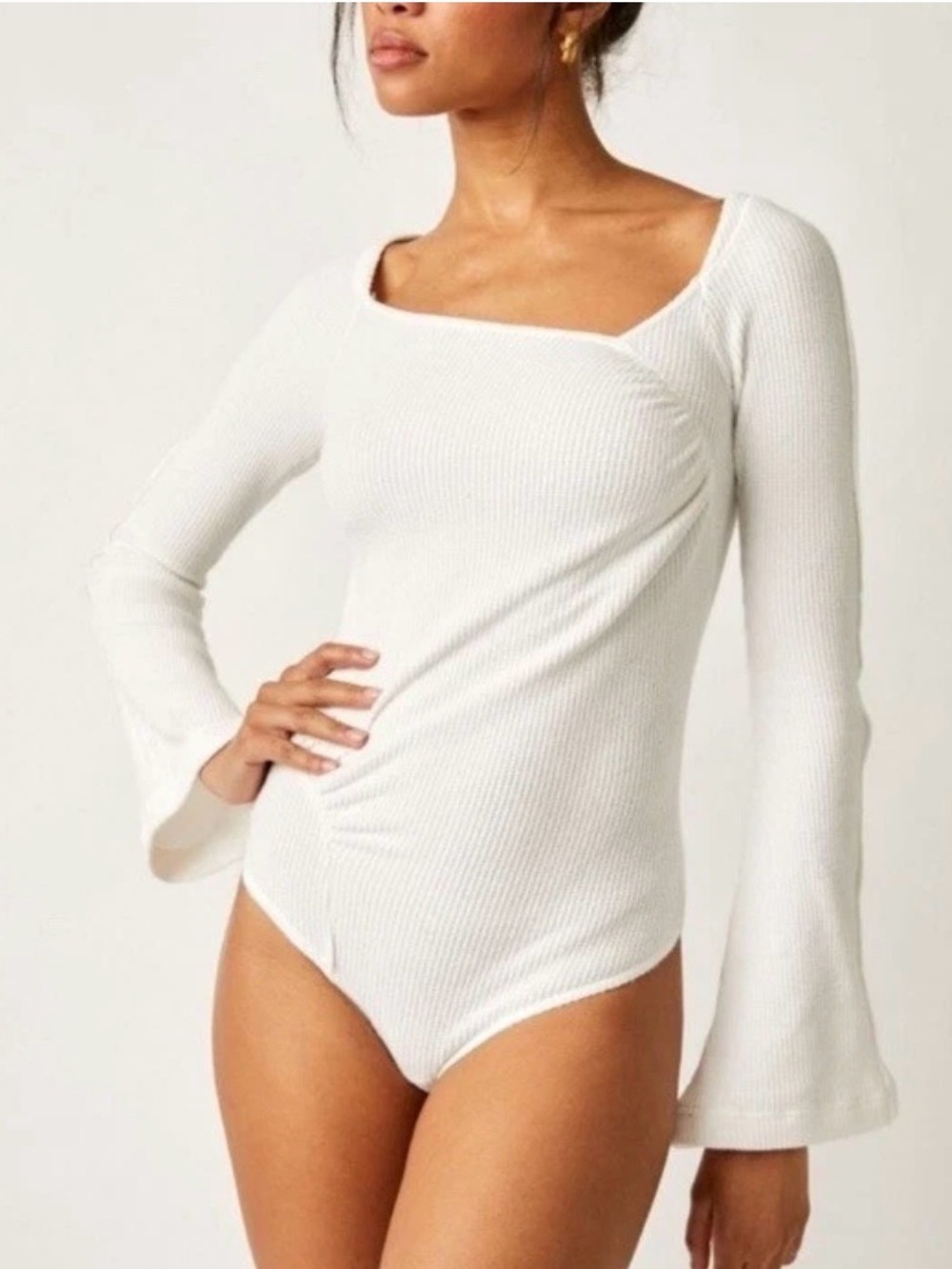 Free People On A Cloud Ivory Bell Sleeve Bodysuit - Size Medium